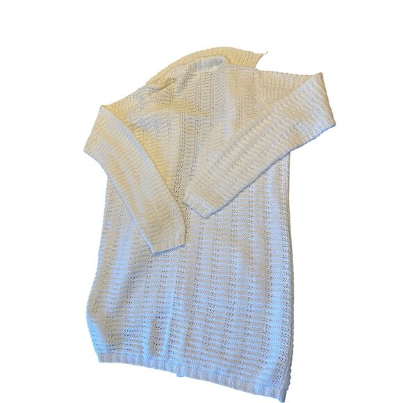 MAG Womens Long Open Front Cardigan Sweater M Knit White Cotton Pockets Coastal - Picture 5 of 5